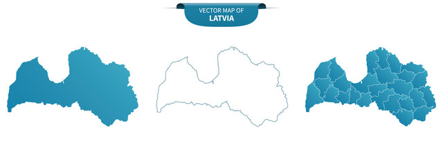 blue colored political maps of Latvia isolated on white background