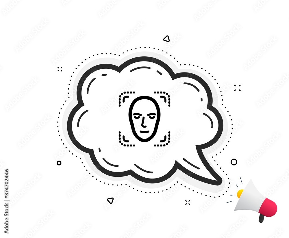 Poster face detection icon. quote speech bubble. head recognition sign. identification symbol. quotation ma