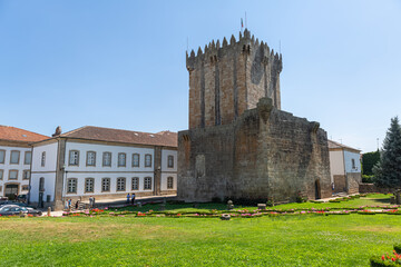 Fototapeta premium View at the exterior facade tower at Castle of Chaves, an iconic monument building at the Chaves city, portuguese patrimony