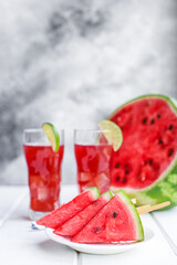 watermelon slices pieces red ripe berry juicy sweet dessert fruit food background top view copy space for text organic eating healthy 