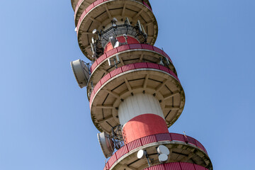 Close up shot of a telecommunication tower
