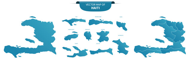 blue colored political maps of Haiti isolated on white background
