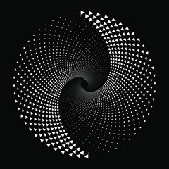 Fototapeta premium White spiral triangles shapes. Geometric art. Halftone dots. Trendy design element for logo, tattoo, sign, symbol, web pages, prints, posters, template, pattern and abstract background
