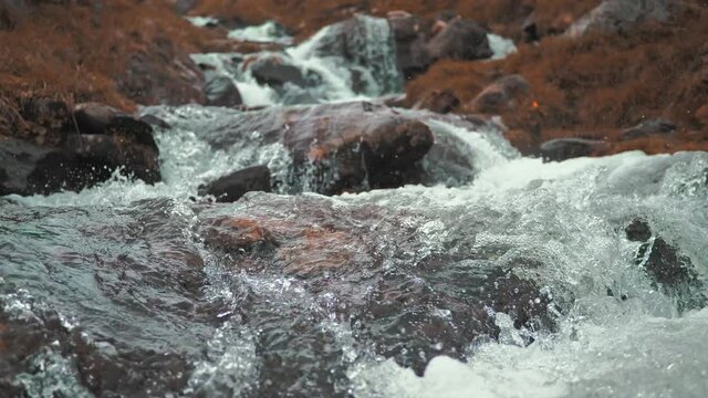 Autumn colorful river forest orange mountains stone water