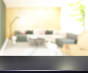 Table Top And Blur Living Room Of  Background