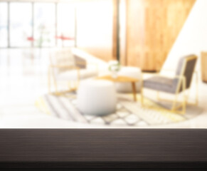 Table Top And Blur Living Room Of  Background