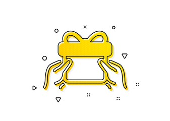 Present or Sale sign. Give a Gift box icon. Birthday Shopping symbol. Package in Gift Wrap. Yellow circles pattern. Classic give present icon. Geometric elements. Vector