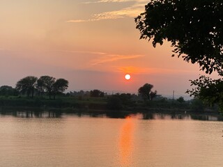 sunset on the Mangla lake