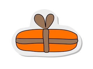 Sticker of tattoo holiday gift in modern style. Hand drawing vector illustration color