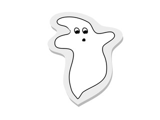 Sticker of tattoo halloween ghost in modern style. Hand drawing vector illustration color