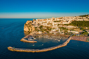aerial drone view of peschici coastal town in gargano puglia italy
