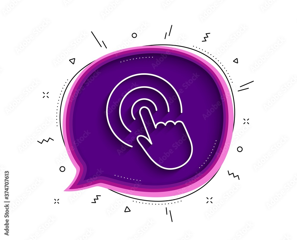 Poster hand click line icon. chat bubble with shadow. finger touch sign. cursor pointer symbol. thin line c