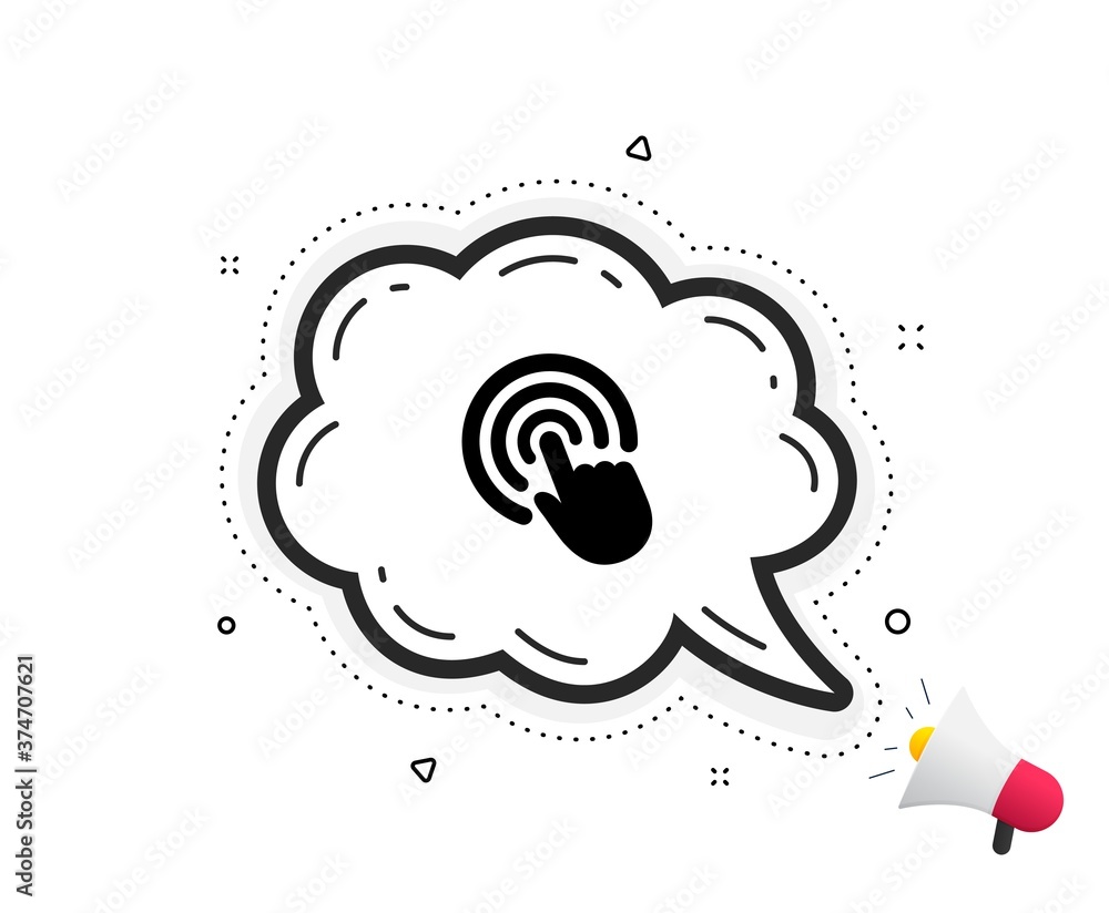 Poster hand click icon. quote speech bubble. finger touch sign. cursor pointer symbol. quotation marks. cla