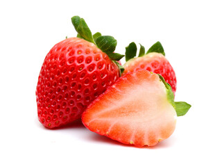 Stack strawberries on white background 