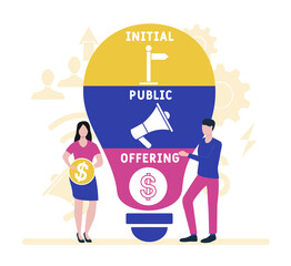 Flat design with people. IPO - Initial Public Offering. Platform. business concept background. Vector illustration for website banner, marketing materials, business presentation, online advertisin