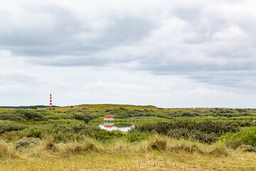 Fototapeta na wymiar Lighthouse in a rural landscape on an island in the North Sea, Ameland, Holland