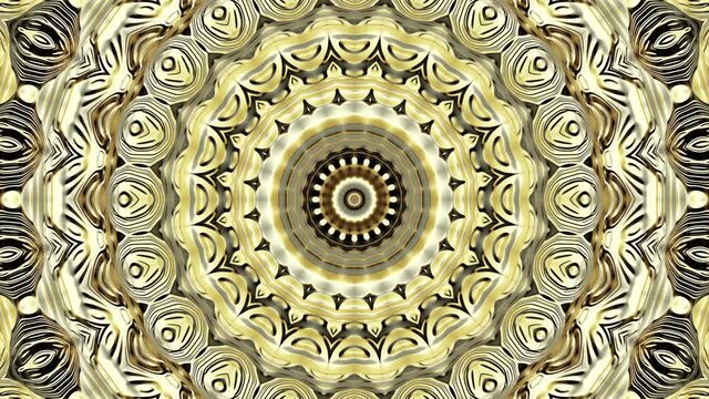Transforming ornamental vintage gold Mandala. Seamless loop footage.
