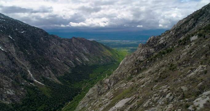 Salt Lake City, Utah valley seen from Little Cottonwood Canyon drone 4k footage