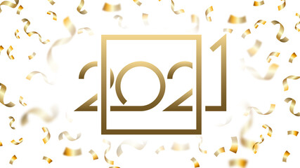 Luxury 2021 Happy New Year elegant design. Vector illustration of golden numbers 2021 with confetti,