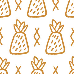 Seamless vector pattern with hand drawn textured pineapple