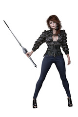 Caucasian Urban Fantasy Woman on Isolated White Background, 3D Rendering 3D illustration