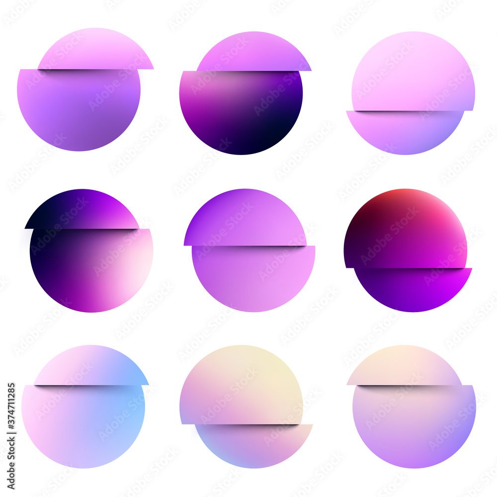 Poster set of deformed gradient circles in glitch style.