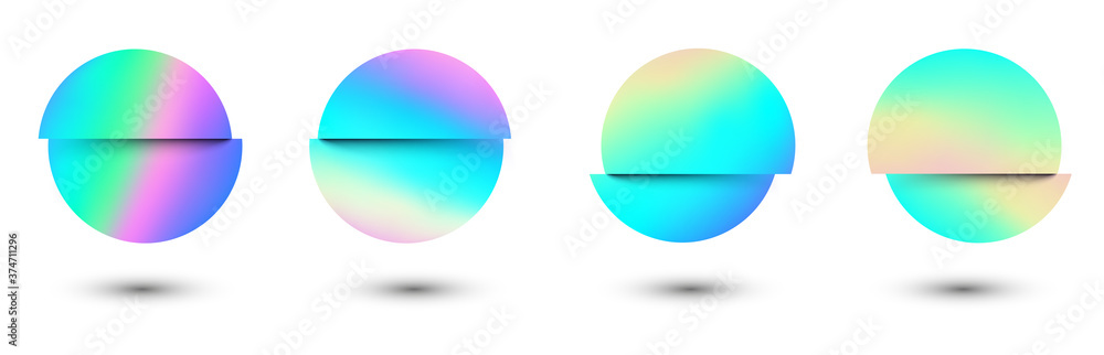 Poster set of deformed gradient circles in glitch style.