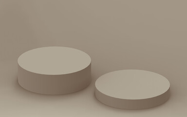 3d brown cylinder podium minimal studio background. Abstract 3d geometric shape object illustration render. Display for cosmetic perfume fashion product.