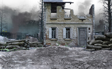 Apocalyptic Dystopian Battlefield with Smoke, 3D Illustration, 3D Rendering