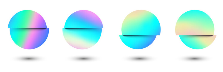 Set of deformed gradient circles in glitch style.