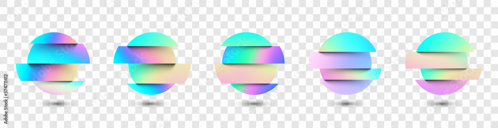 Poster set of deformed gradient circles in glitch style.