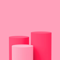 3d white pink rose cylinder podium minimal studio background. Abstract 3d pastel color geometric shape object illustration render. Display for cosmetic perfume fashion product.