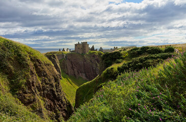 Fototapeta na wymiar Dunnottar Castle a ruined 15th century medieval fortress built upon a rocky headland near Stonehaven in the North East of Scotland