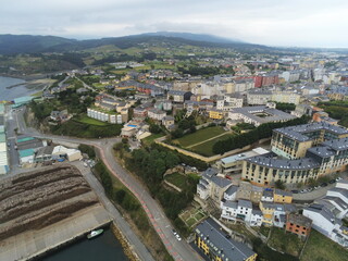 Fototapeta na wymiar Buildings in Ribadeo,Lugo. Galicia,Spain. Aerial Drone Photo