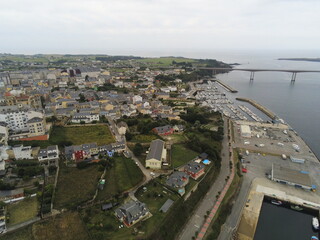 Obraz premium Buildings in Ribadeo,Lugo. Galicia,Spain. Aerial Drone Photo