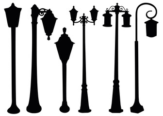 Street and garden lights in the set. Lanterns for lighting.