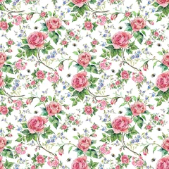 Foto op Canvas Seamless pattern lovely roses and peonies with foliage  © Irina Chekmareva