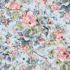 Seamless pattern lovely roses and peonies with foliage 