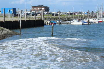 View over the port of Neßmersiel, North Sea (Germany)