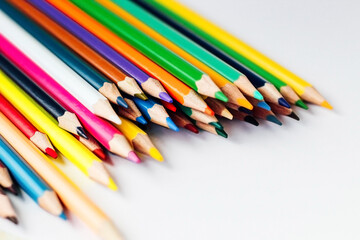 Multi-colored pencils for drawing. Sharp pencils.