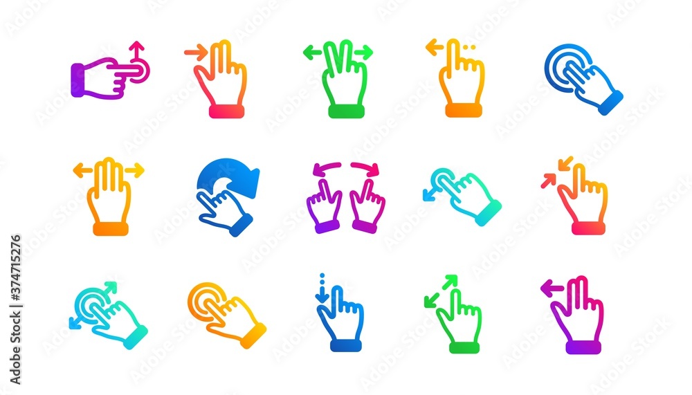 Poster hand swipe, slide gesture, multitasking icons. touchscreen gesture icons. touchscreen technology, ta