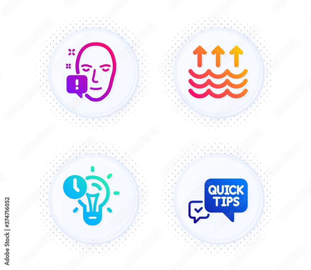 Poster time management, face attention and evaporation icons simple set. button with halftone dots. quick t