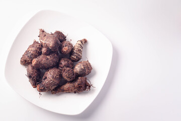 Boiled taro on a white background