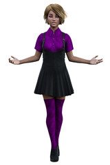 Black Witch Woman in Black Dress, 3D Rendering, 3D illustration
