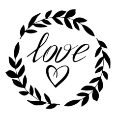 vector illustration, floral frame in doodle style in black, isolate on a white background