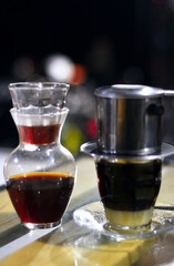 Vietnamese drip milk and v60 coffee brewed manually