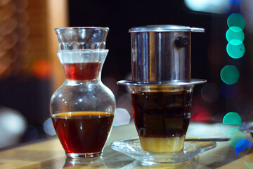 Vietnamese drip milk and v60 coffee brewed manually