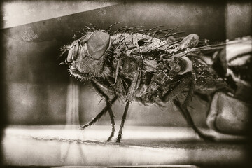 Macro shot of a house fly from a wet plate glass negative simulation taken in my kitchen in Windsor NY