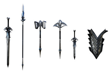Fantasy Weapons Sword Set, 3D Illustration, 3D rendering