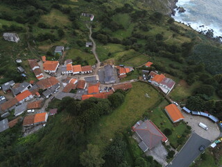 Fototapeta na wymiar San Andres de Teixido. Beautiful coastal vilage in Galicia,Spain. Aerial Drone Photo